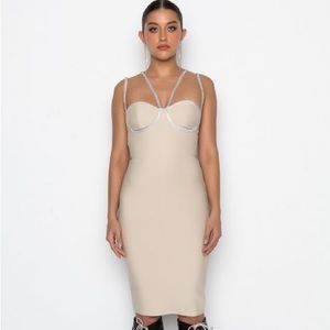 Akira brand new Tan rhinestone dress midi